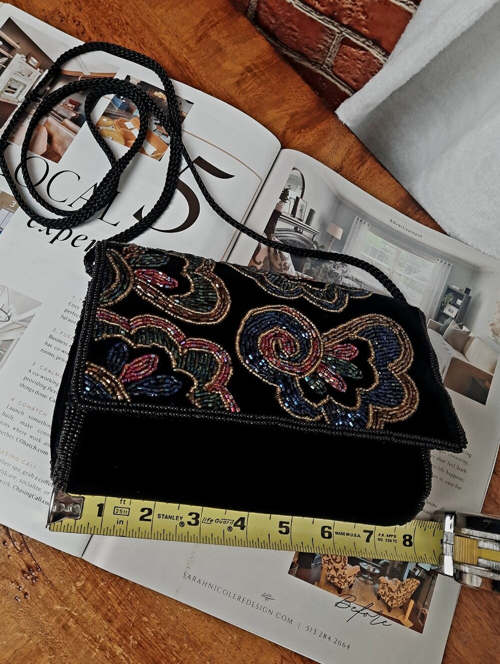 Black Beaded Floral Evening Crossbody - Picture 9 of 11